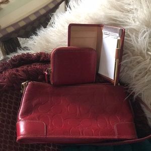 Coach Vintage Red Leather Embossed Purse Set